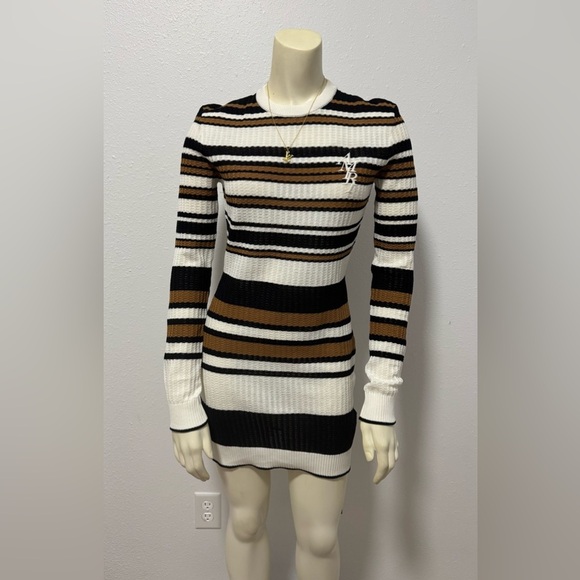 NWT Amiri Backless Multi-Stripe Sweater Dress in Brown/Black - Picture 1 of 16